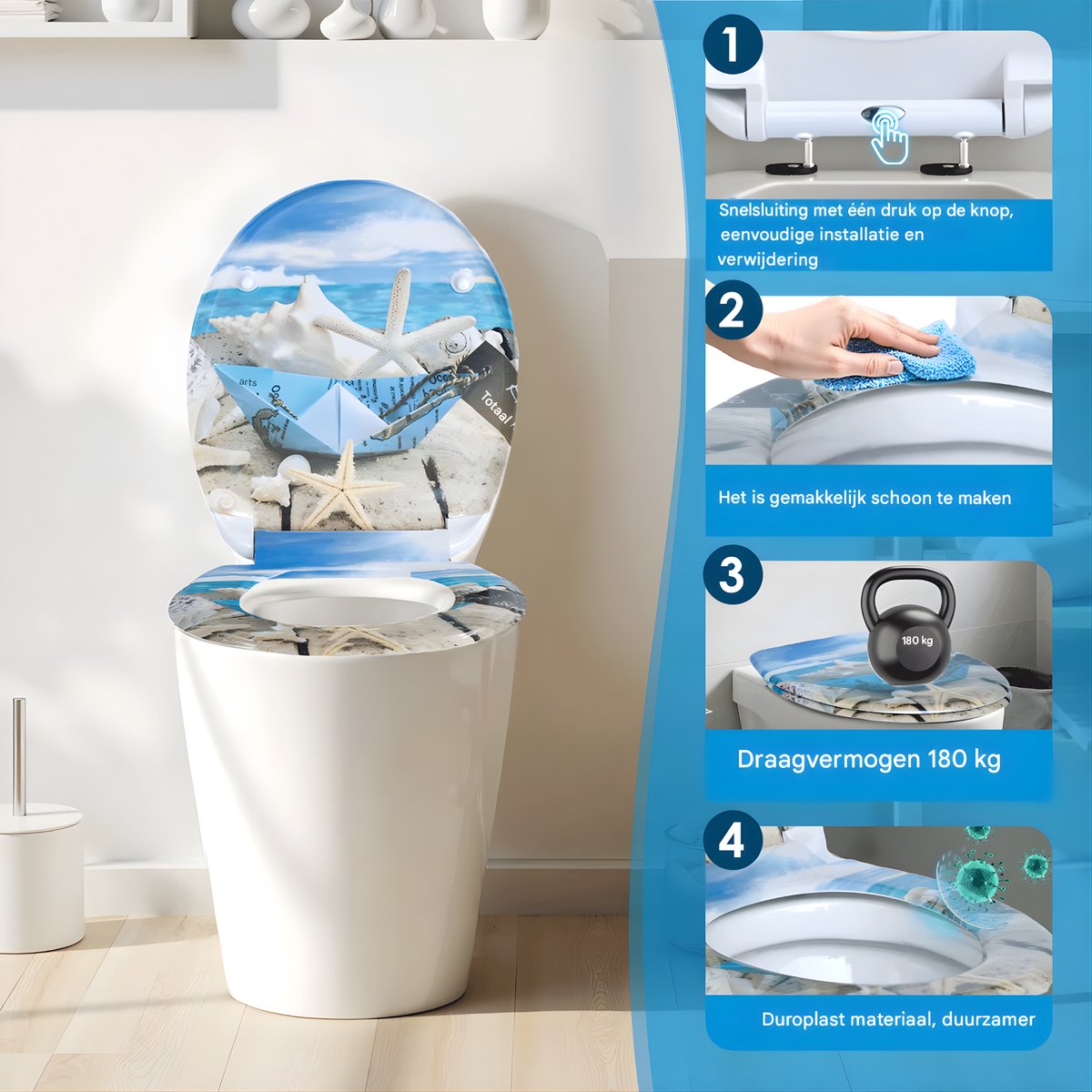 WC-bril - Toiletbril – Voor Toilet & Badkamer – Soft-Close - Zee motief