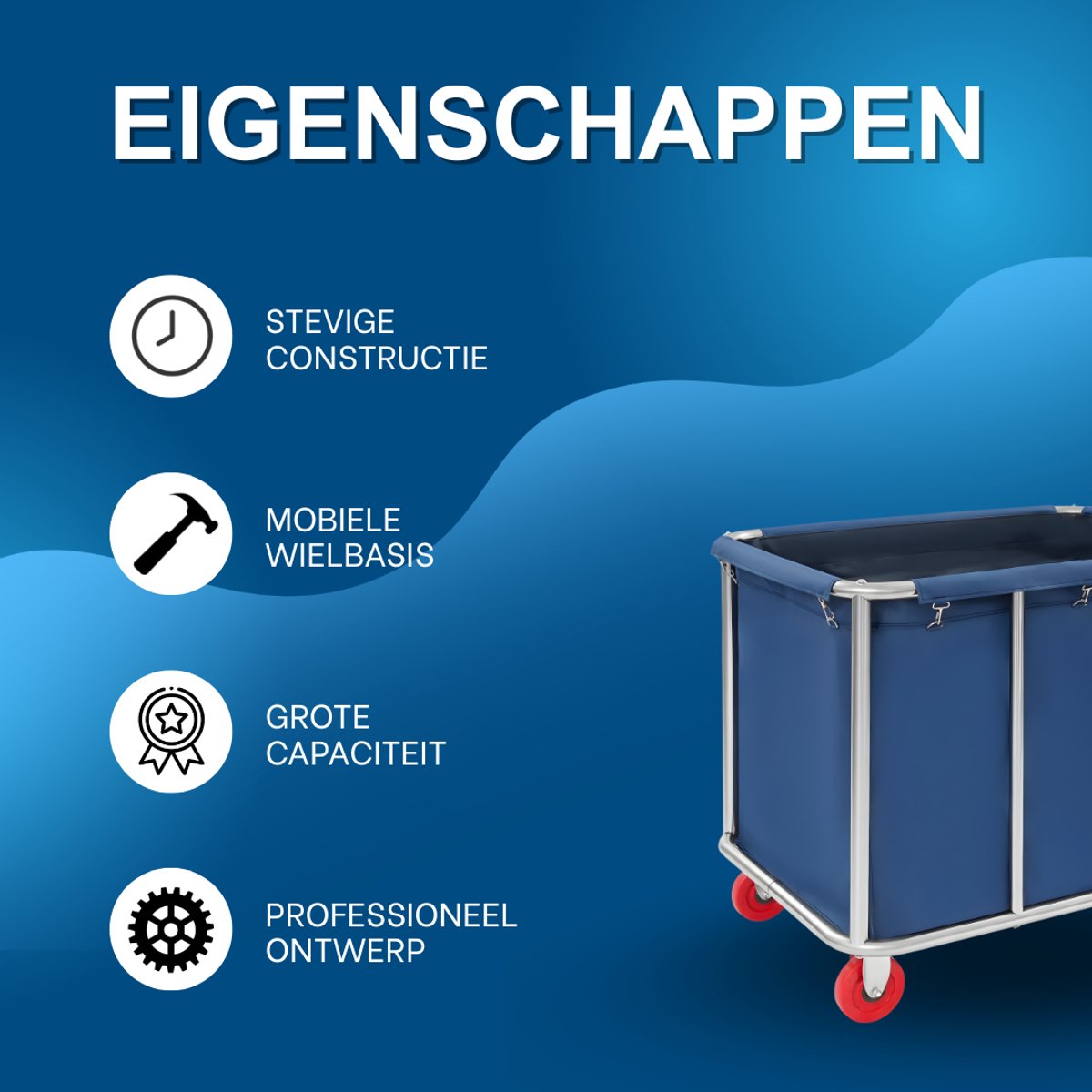 Waswagen - Wasverzamelwagen - Wasmand - Voor thuis, hotel en horeca - Blauw