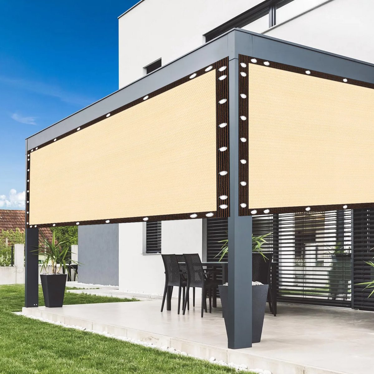 Schaduwdoek - Voor Tuin, Pergola of Terras - 90% Zonwerend Privacy Scherm - Ademend Netstof met Grommets - Kleur: Beige-2X3M