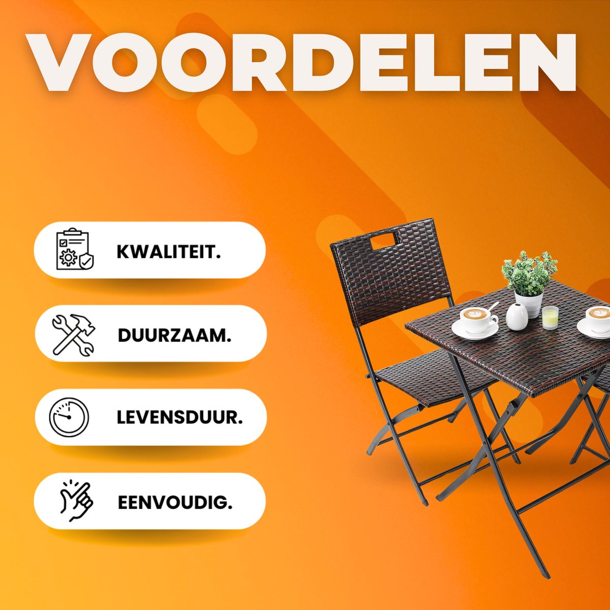 Outdoor Klaptafel Set - 3-delig - Voor Camping en Picknick - Opvouwbare Rotan Meubelstoel en Tafel - Draagbare Balkonset met 2 Stoelen - Bruin