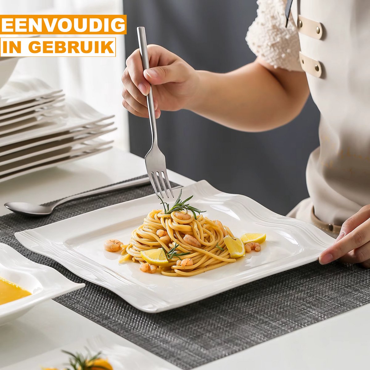 Haute Ontbijtborden – 6 persoons – 28 delig – Wit Keramisch – Eetborden – Breakfast Plates