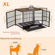 Hondenkennel Vaylen - Zware Hondenkennel - Voor Huisdieren - Metalen Hondenkrat met Houten Meubelstijl - Hondenbench - Zwart - 107cm