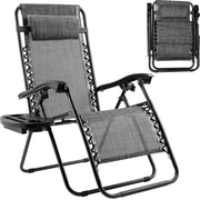 Opvouwbare stoel Valora verstelbare stalen gaas - Zero Gravity lounge stoel - Fauteuils met kussens en bekerhouder - Grijs - 2 stuks