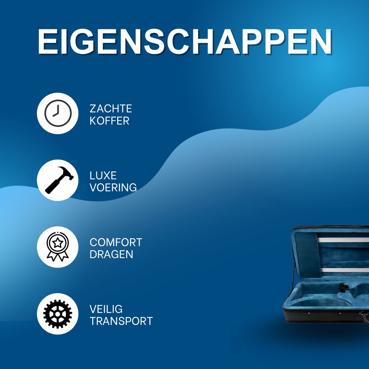 Vioolkoffer – Voor violisten voor transport en opslag – Zachte koffer met rugzakriem, handschoenen en vioolhandvat – Blauw, zachte voering