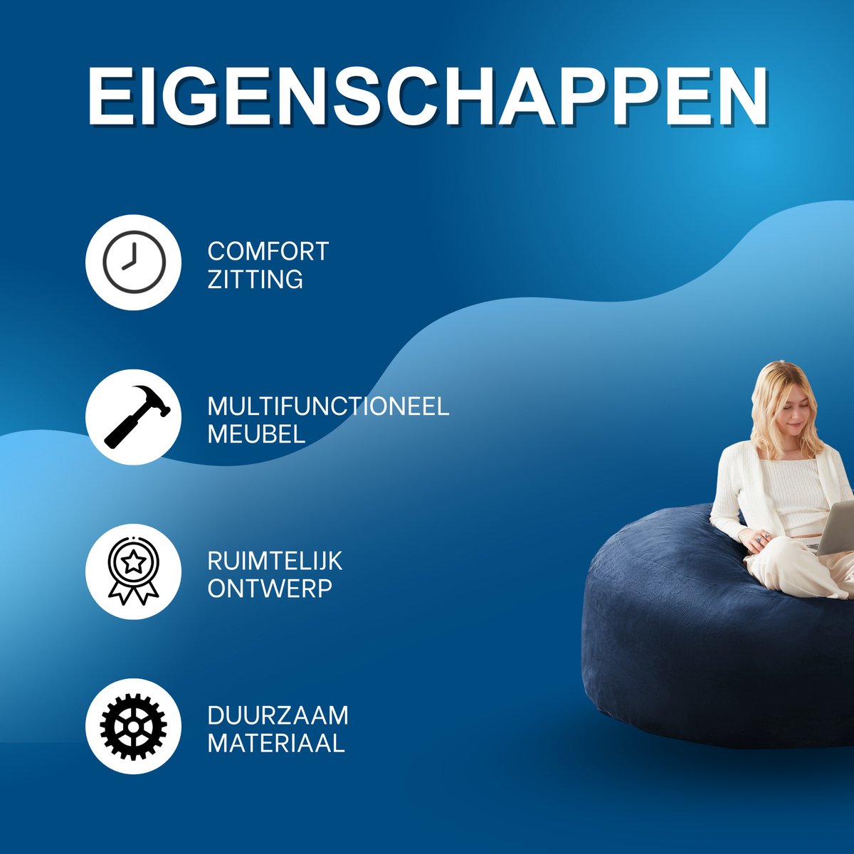 Zitzak Volwassenen – Loungestoel - Voor Slaapkamer & Balkon – Blauw