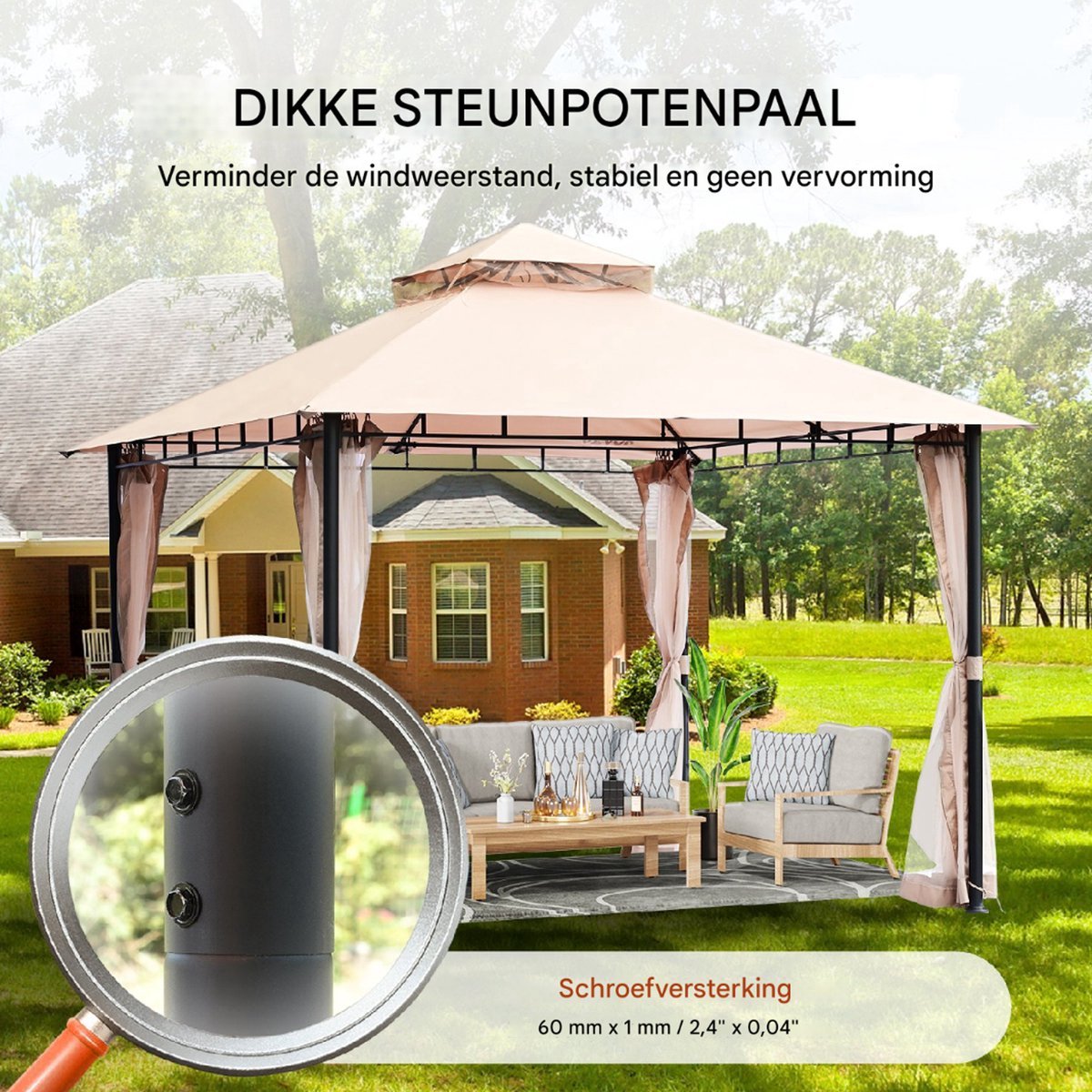 Opvouwbaar paviljoen - Feesttent - Luxe tent - 330x330x316 cm - Beige
