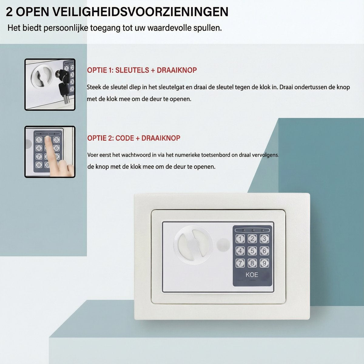 Brandwerende Waterdichte Veiligheidskluis Lucian - 2 Handmatige Override Sleutels - Veiligheidsbox met Dubbel Digitaal Toetsenbord en Sleutel