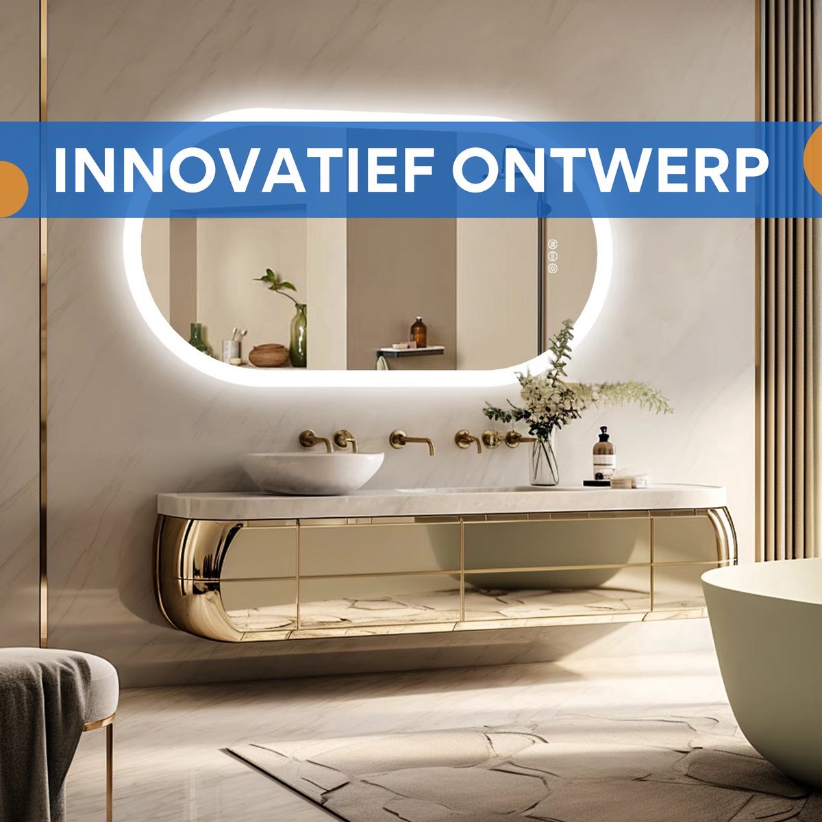 Ovale LED Badkamerspiegel Grandiose - Met verlichting - 50x100cm - Voor Badkamer - Wandmontage - Dimbaar licht