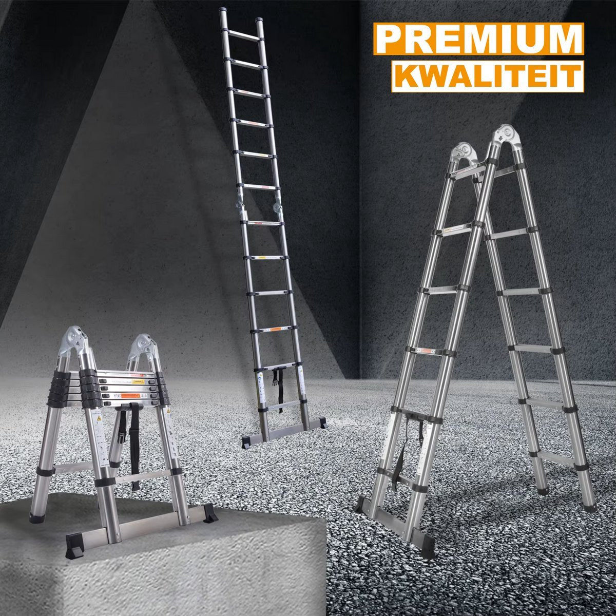 Ladder Tavien - Telescopische Ladder 3,8M - Draagbare Multifunctionele Verlengladder - Roestvrijstalen Frame - Opvouwbaar & Compact