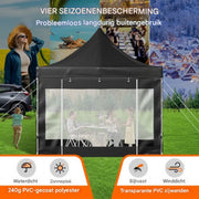 Partytent 3x3 meter - Met zijkanten - Vouwtent - Zwart - Paviljoen - Opbouwbaar - PVC tent - Tuintent