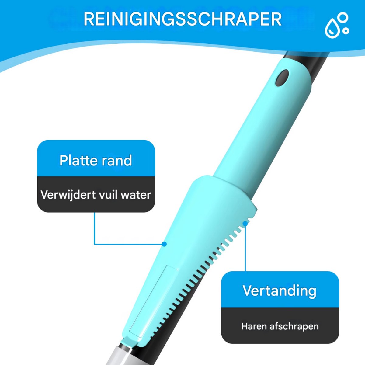 Vloerwisser Deluxe - 2 in 1 - Microvezel & Rubber Combinatie - 154cm Handvat - Voor Efficiënte Vloerreiniging in Huis