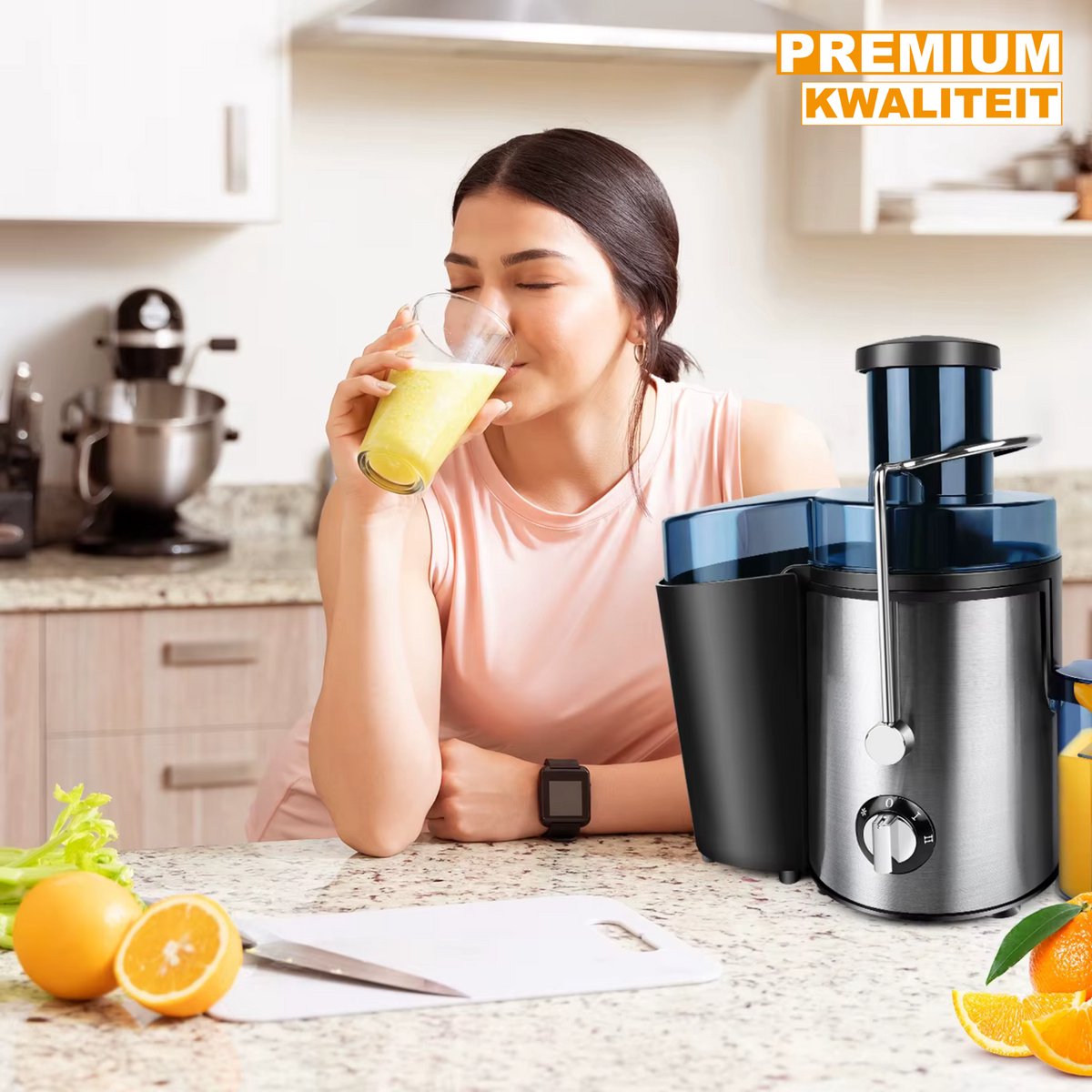 Juicer Tavien - 900W - Centrifugale Sapcentrifuge - Hele Groenten en Fruit - 65mm Brede Sapcentrifuge Extractor - 2 Versnellingen - 500ml