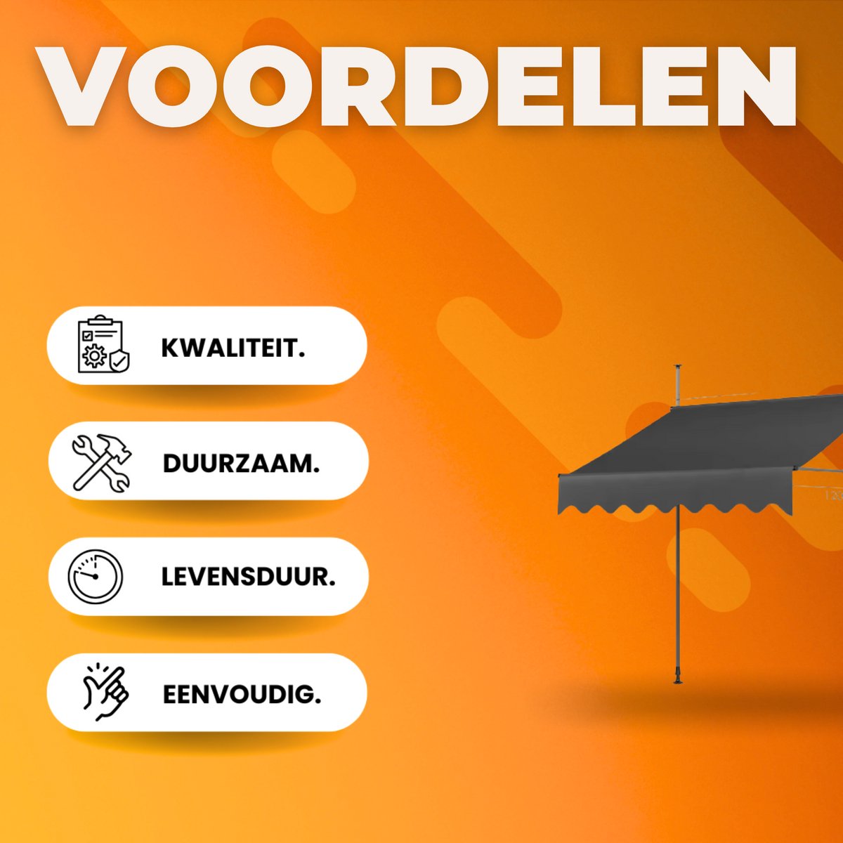 Handmatige Intrekbare Luifel - Zonneluifel - Niet-Schroef Buitenpatio Zonnescherm voor Terrasdeur en Raam - In Hoogte Verstelbaar Zonnescherm Onder Dak - 250 x 120 cm