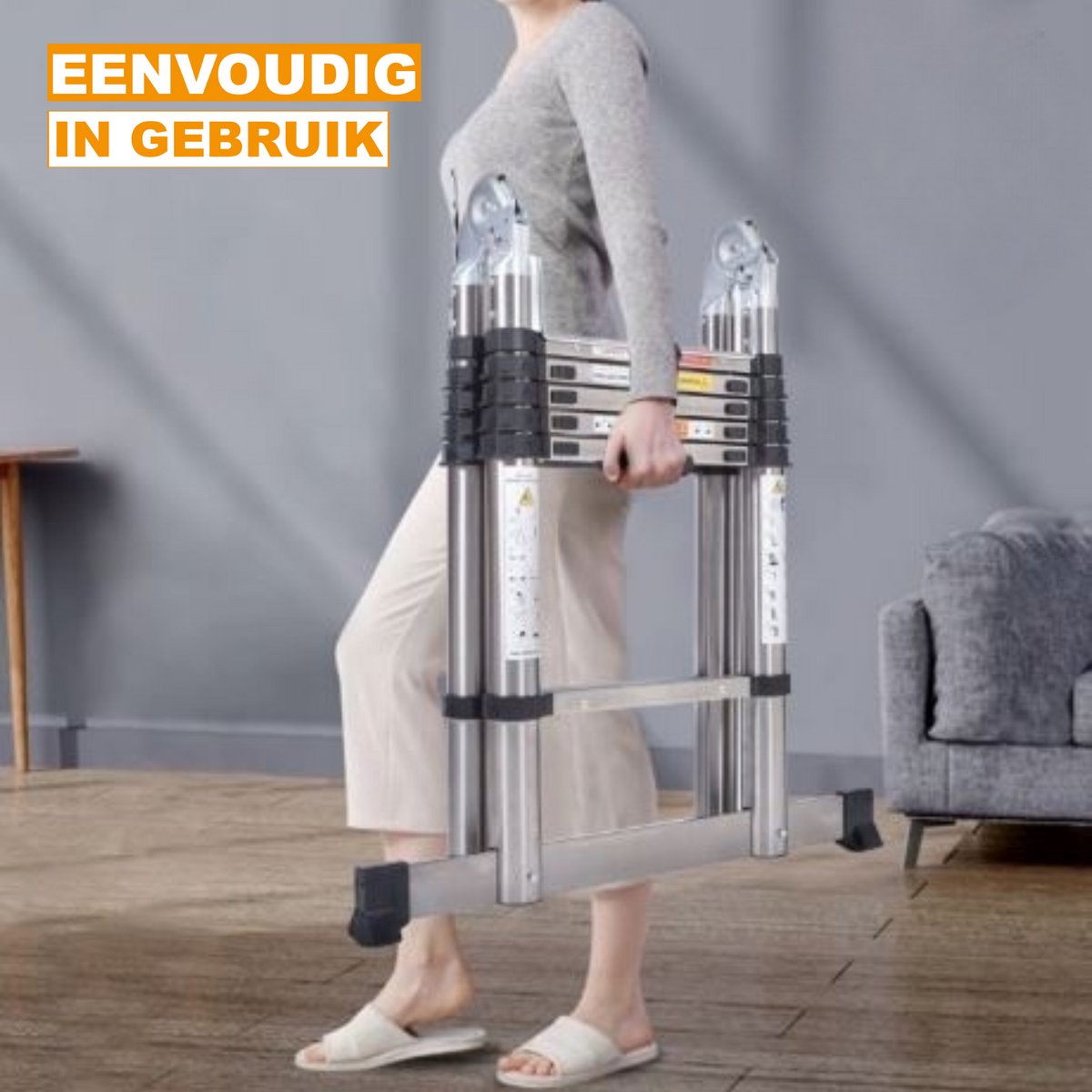 Telescopische Ladder Zyren - Roestvrijstalen Vouwladder - Draagbare Uitschuifbare Loft Ladder - Max. Belasting 150kg/330lb - EN131
