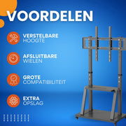 Universele TV vloerstandaard XXL Vaylen - Verrijdbaar - Voor 32"-100" inch - Standaard statief - In hoogte Verstelbaar - Zwart