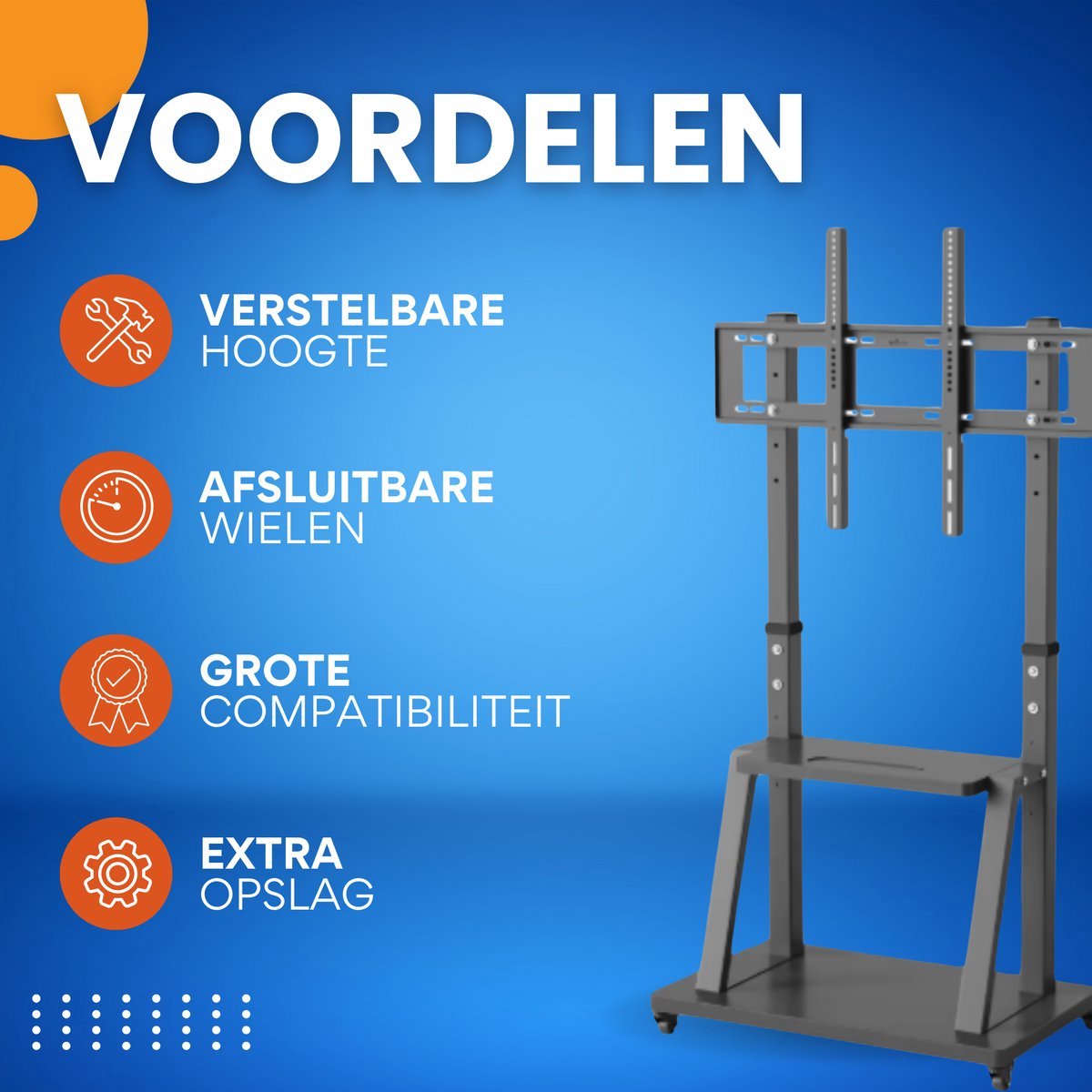 Universele TV vloerstandaard XXL Vaylen - Verrijdbaar - Voor 32"-100" inch - Standaard statief - In hoogte Verstelbaar - Zwart