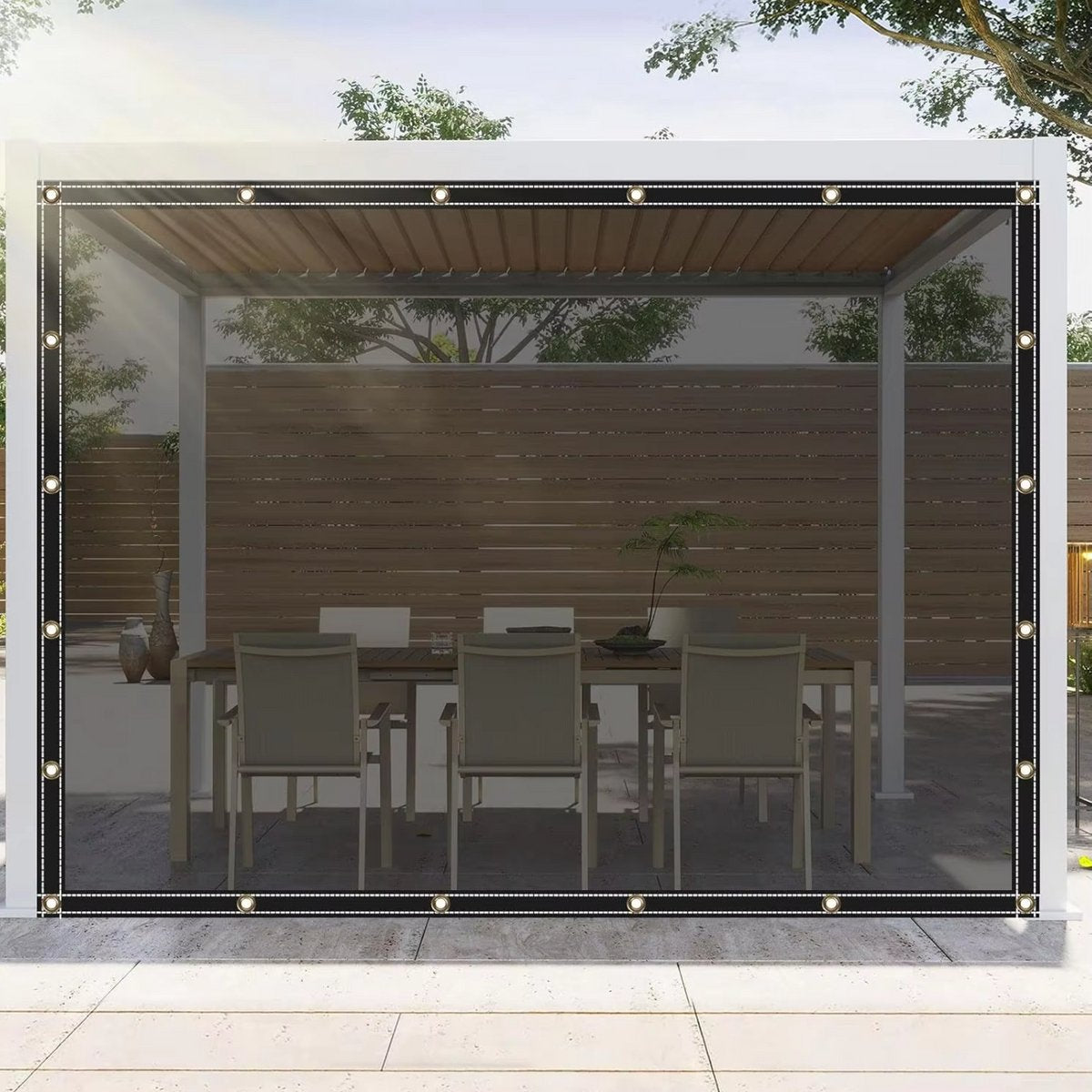 PVC Zeil - Met oogjes - Weerbestendig - Zeildoek - Voor veranda, kas, terras, tuin - Waterdicht & UV-bestendig - Donkergrijs transparant - 300x400cm