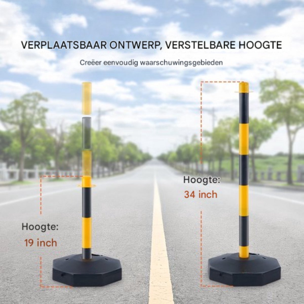 Afzetpalen - Set van 6 - Slagboompalen - Afzetlint - Afzetkoord - Afzetketting - 285x285mm - Verkeerskegels met Ketting