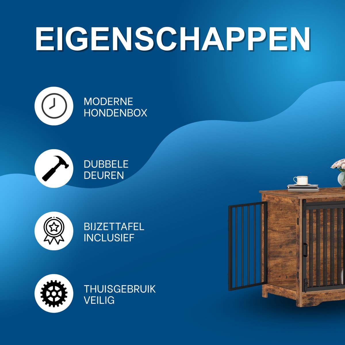 Hondenbench - Hondenkrat - Hondenkennel - Hondenhok - 69 cm - Voor Thuisgebruik - VIntage bruin