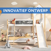 Stapelbed voor kinderen - Met glijbaan - 90x200 cm - 2 kinderbedden - Met Hoektrap, valbeveiliging en raam - Peuterbed