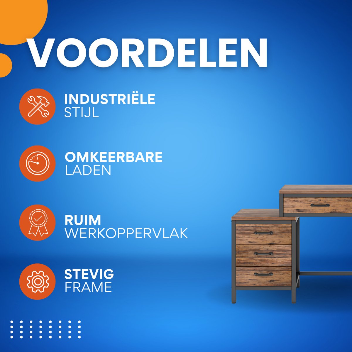 Computerbureau Duvia - Met 3 lades - 150cm - Bruin - Bureau - Voor thuis of werk en meer