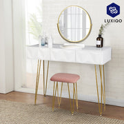 Luxiqo® Kaptafel - Make-Up Tafel - Kaptafel Set met Spiegel - 360° Draaibare Make-Up Spiegel - 3 Lades - Fluwelen Kruk - Wit/Grijs