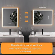 Badkamerspiegel Berlin - 40x50cm - Met verwarming en LED verlichting - Geen condens - Spiegel voor badkamer