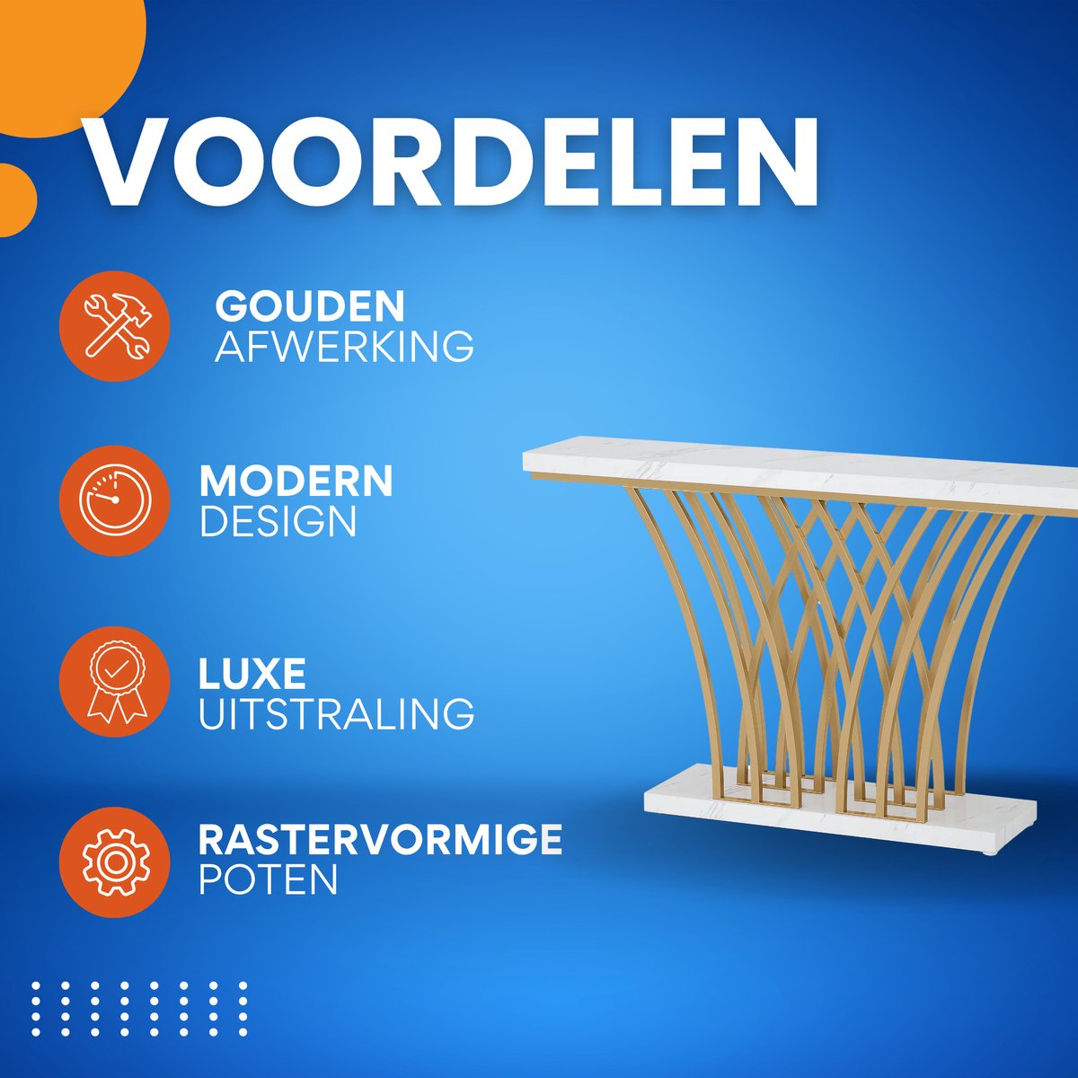 Consoletafel Luxery - 150cm - Sidetafel - Wandtafel - Haltafel - Goud - Marmerlook - Voor Hal of woonkamer of Gang