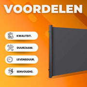 Windscherm uittrekbaar - 300x180cm - Zijluifel voor buitenterras - Terrasscherm - Uitschuifbaar - Camping - Balkon of tuin - Grijs
