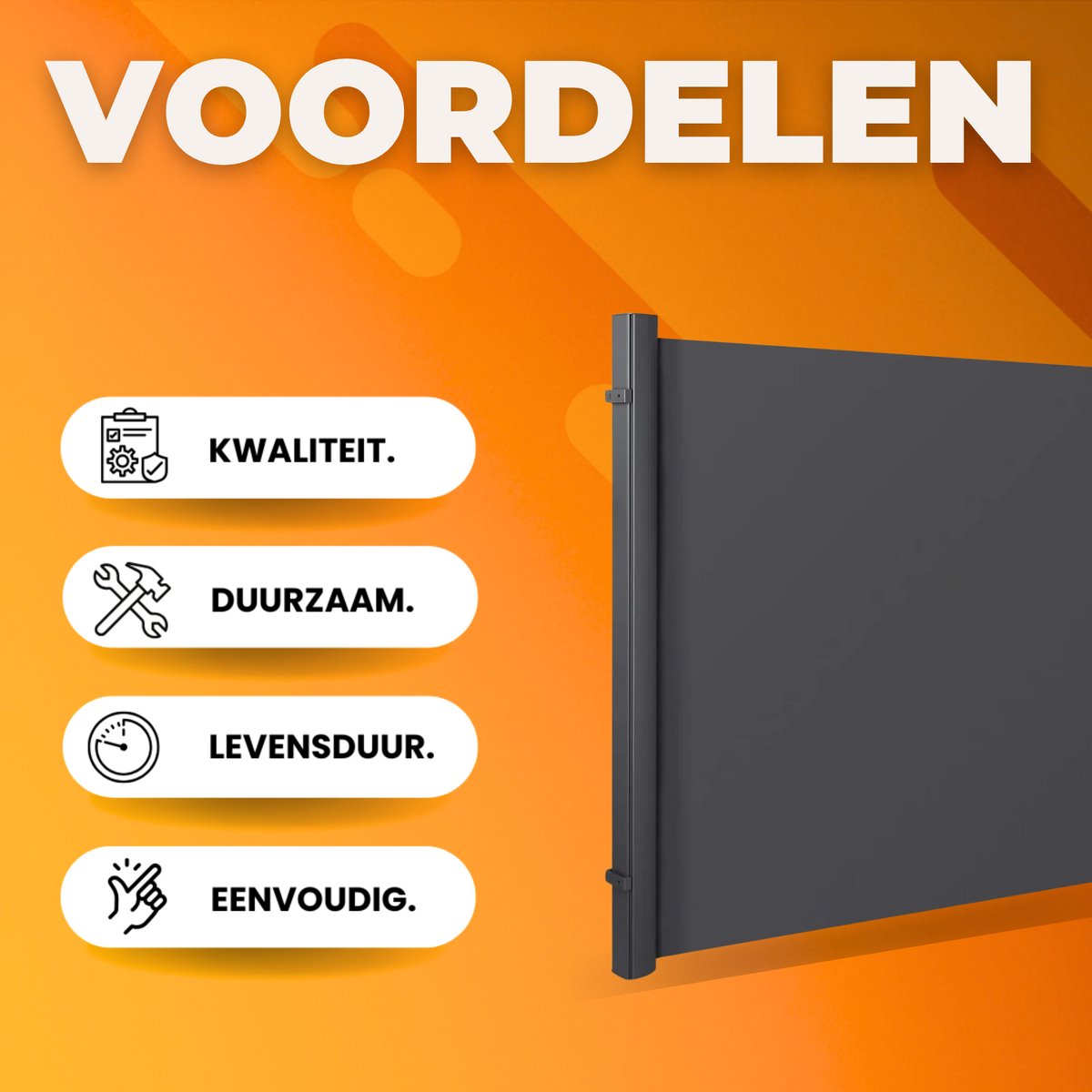 Windscherm uittrekbaar - 300x180cm - Zijluifel voor buitenterras - Terrasscherm - Uitschuifbaar - Camping - Balkon of tuin - Grijs