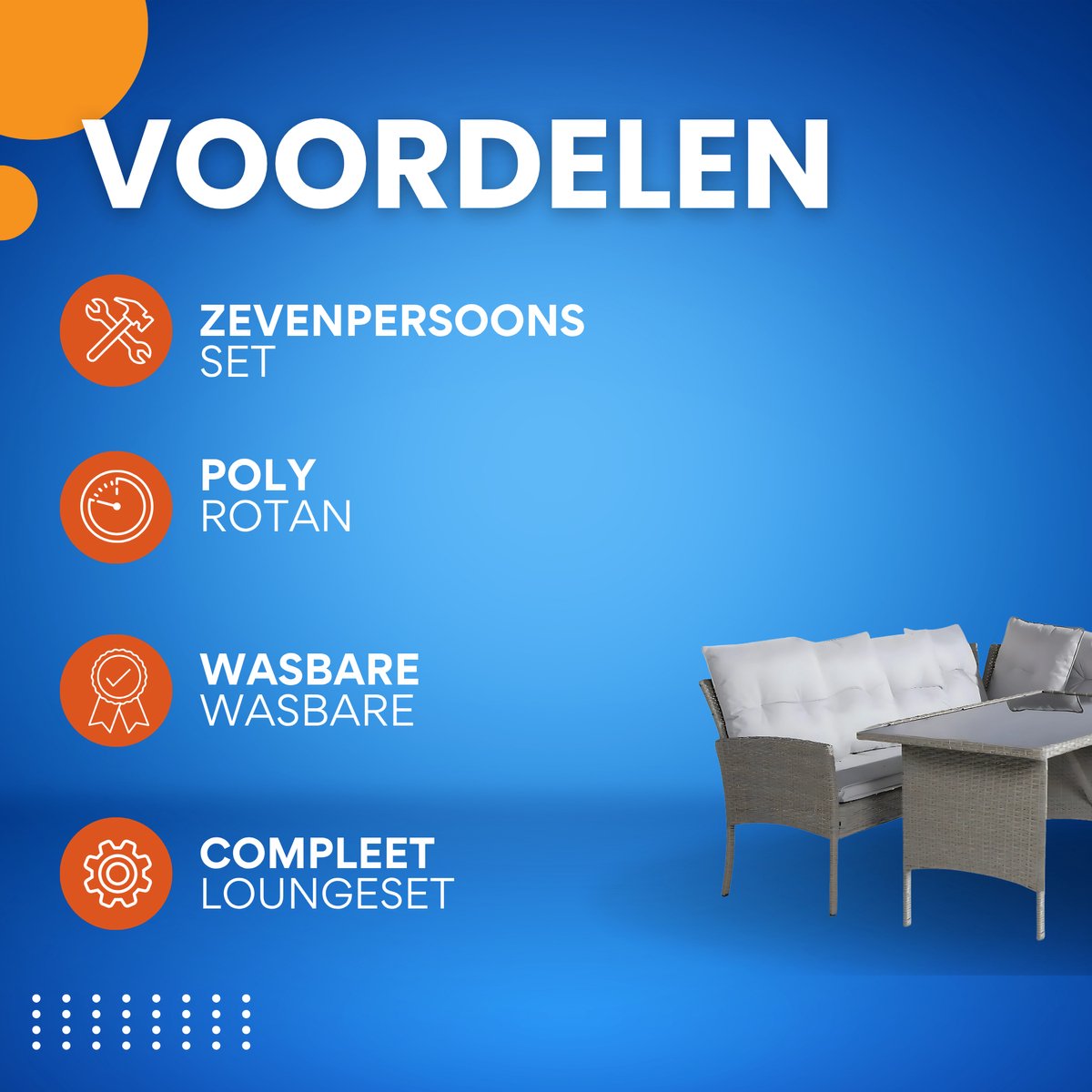 Tuinmeubelset - Loungeset - Tuinlounge - Lounge Set voor 7 Personen - Inclusief Sofa, Tafel, Kruk en Wasbare Kussens