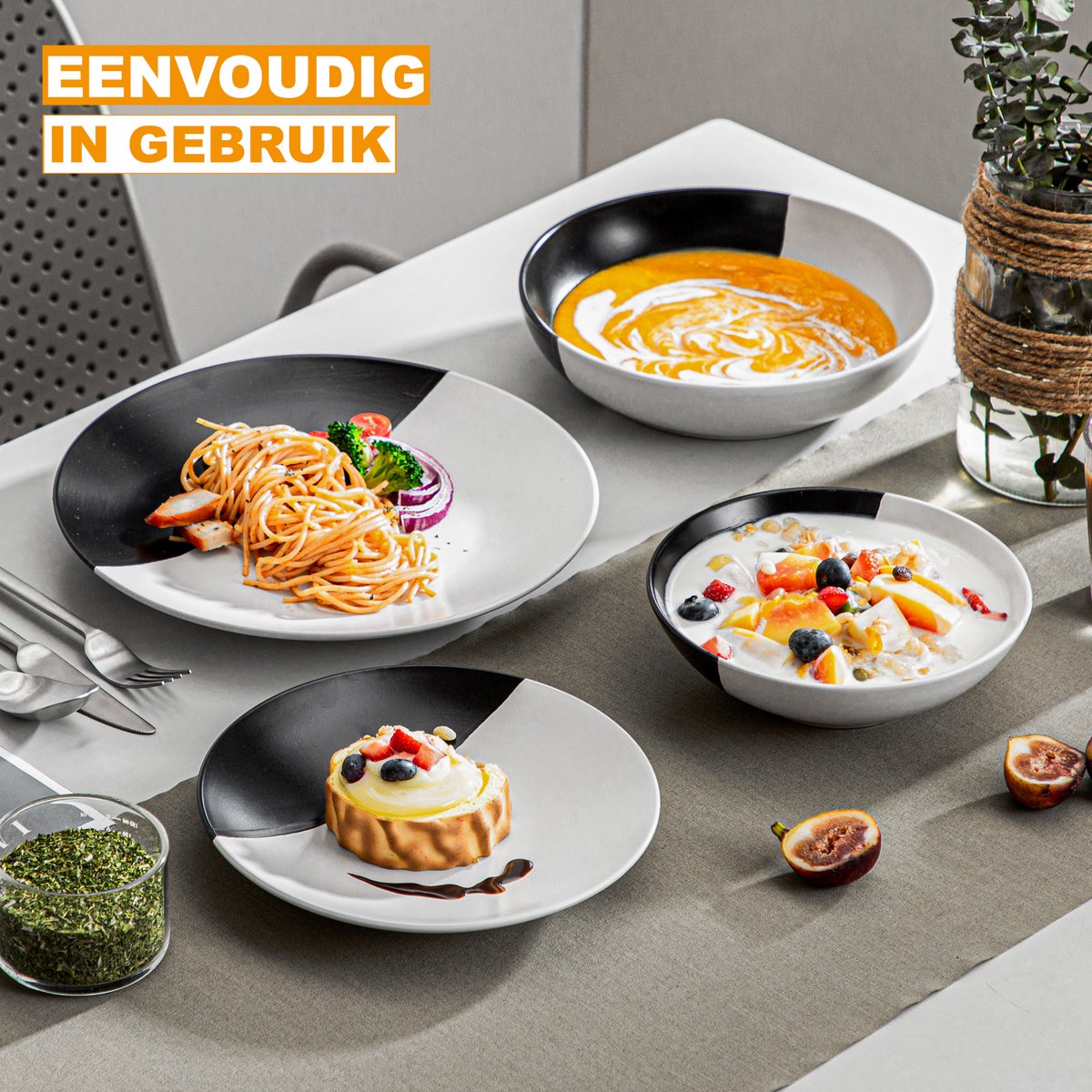 Sorella Rechthoekige bakken - 32 delig - Classy white - Dinerborden - Bordenset - Diepe borden - Ontbijtborden - Servies - Keukenservies