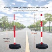Afzetpaal 6 Stuks - Rood/Wit - Afzetkoord - Vulbaar Met Water/Zand - Afzetpaaltjes met lint - Inclusief afzetketting koord
