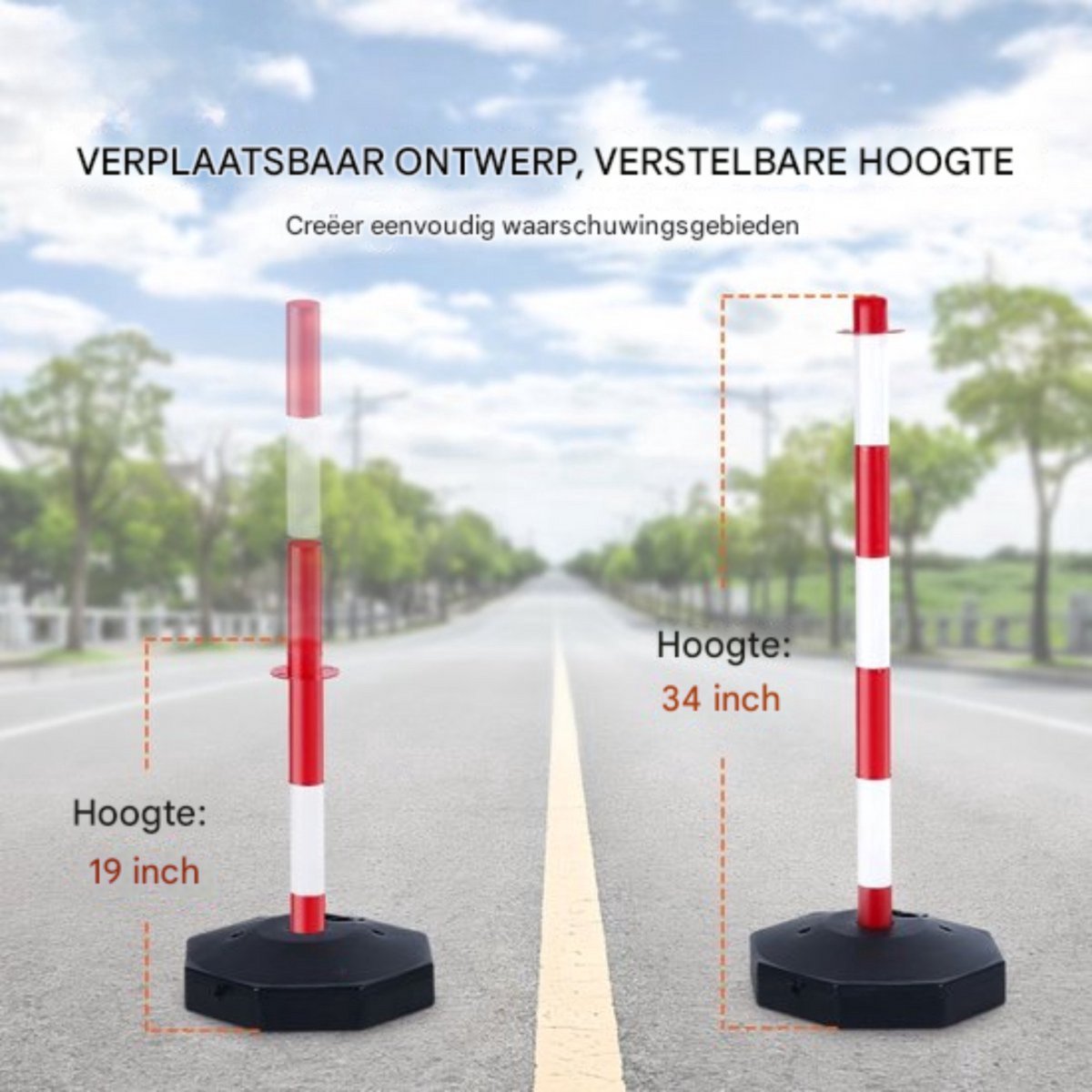 Afzetpaal 6 Stuks - Rood/Wit - Afzetkoord - Vulbaar Met Water/Zand - Afzetpaaltjes met lint - Inclusief afzetketting koord