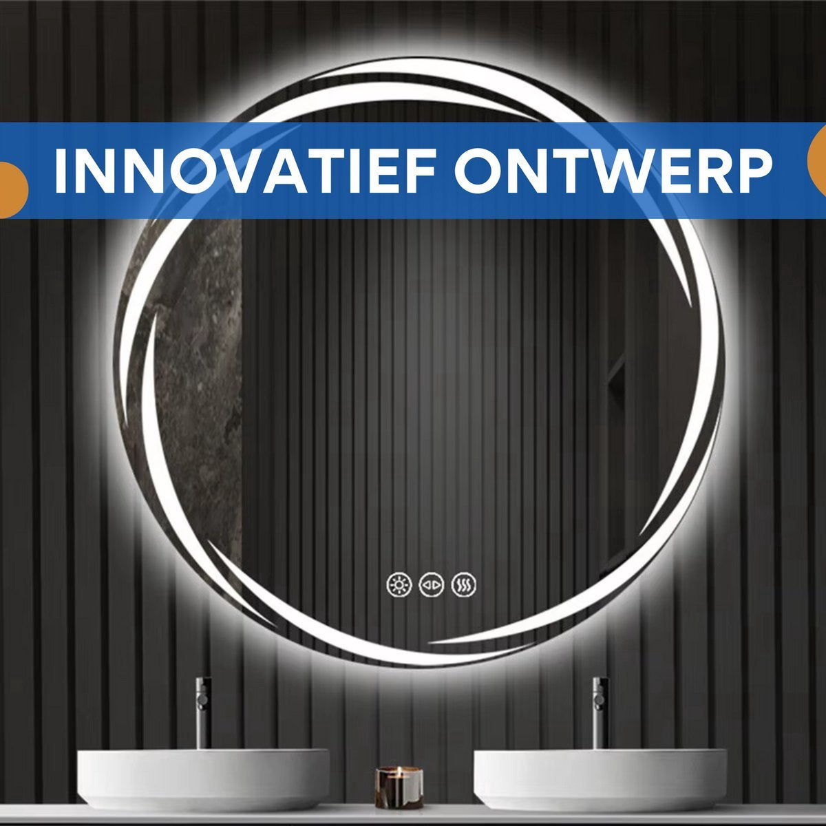Ronde Badkamerspiegel Nero Fioren - Met verlichting - 60cm - Voor Badkamer, Make-up & Wandmontage - Dimbaar licht