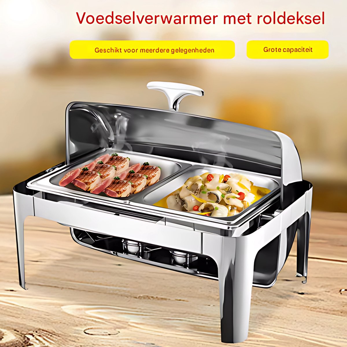 Buffetverwarmer - Chafing dish - Buffetwarmer - Warmhoudplaat - Warmhoudbakken - Voor Feesten en Catering - Roestvrijstaal - Met Verwijderbare Wastafels, 220 lb Capaciteit
