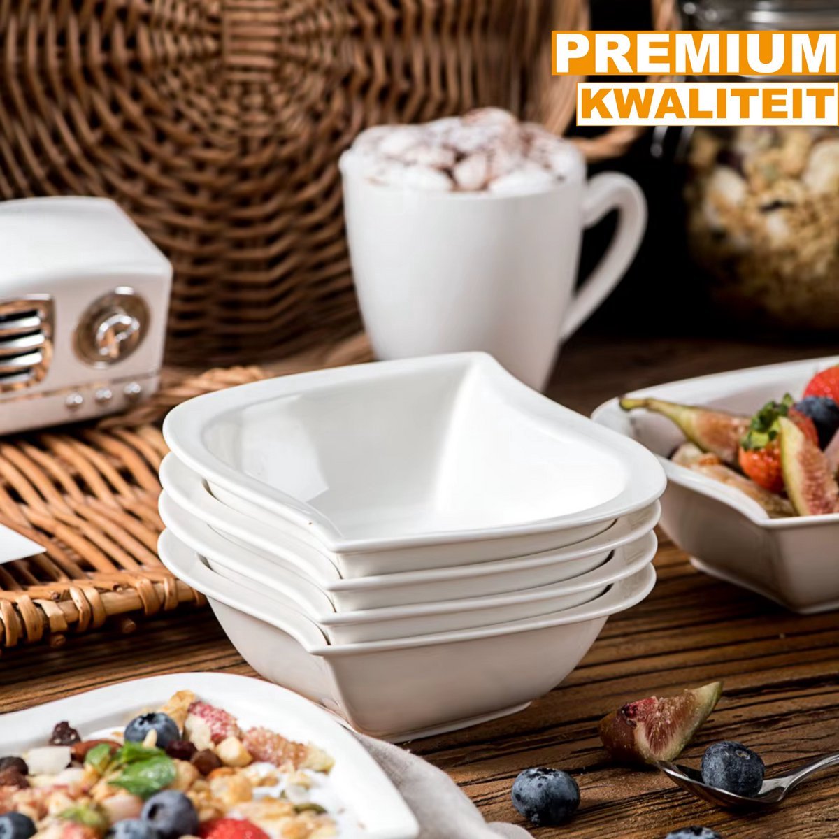 Monarch Salade kommen – Dinerborden – 6 persoons – 6 delig – Wit Keramisch – Kleine Borden – Grote inhoud