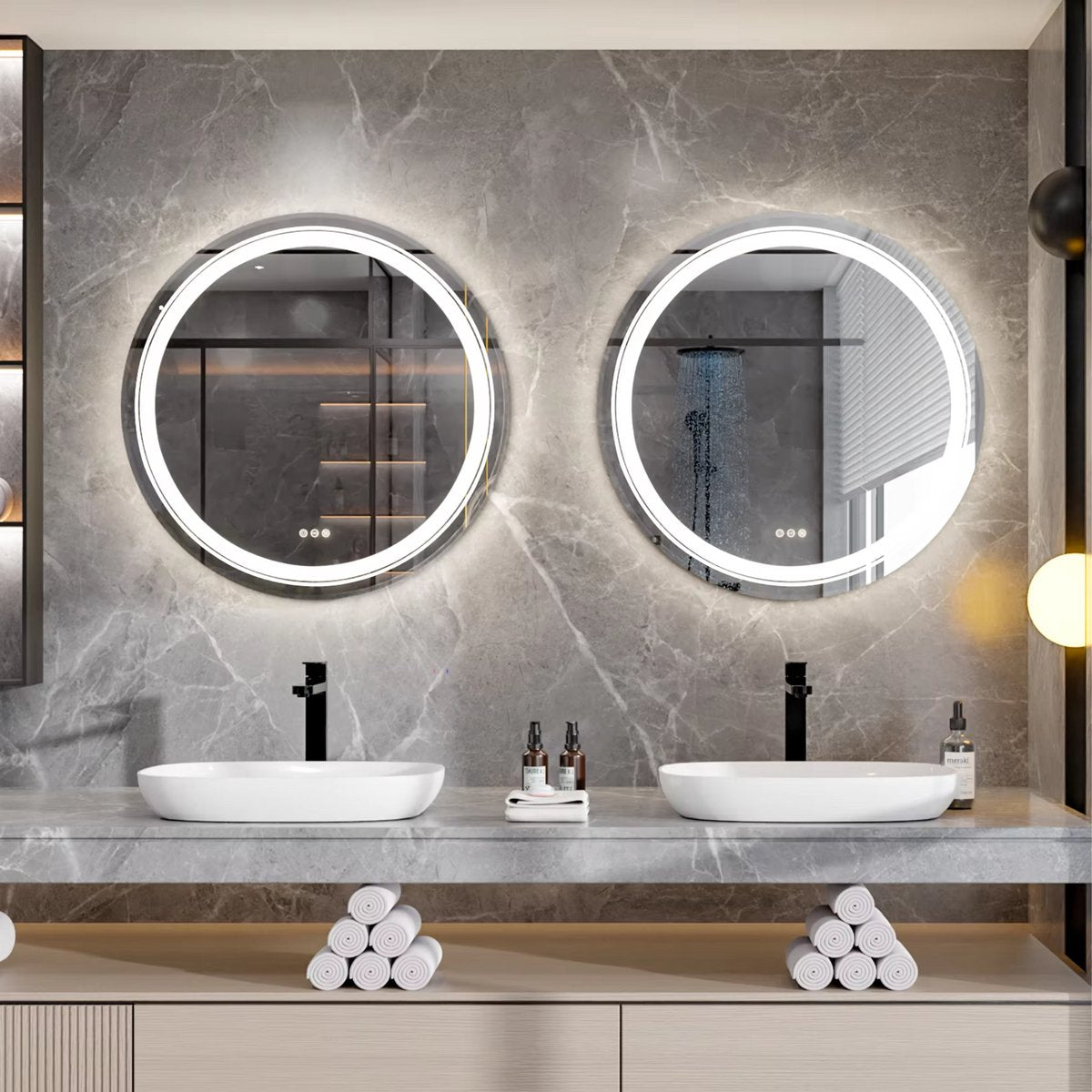 Ronde LED Badkamerspiegel - Met verwarming en verlichting - Geen condens - Spiegel voor badkamer - 90cm