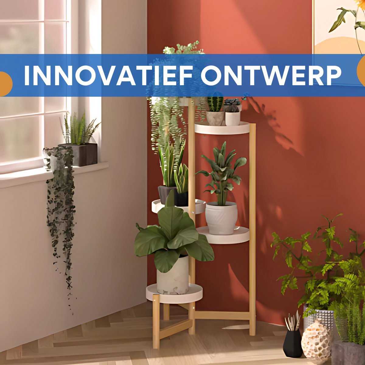 Opulence Moderne plantenstandaard - Plantentafel voor binnen - Ronde Houders met 5 lagen - Plantrek voor bloempotten - Bamboe