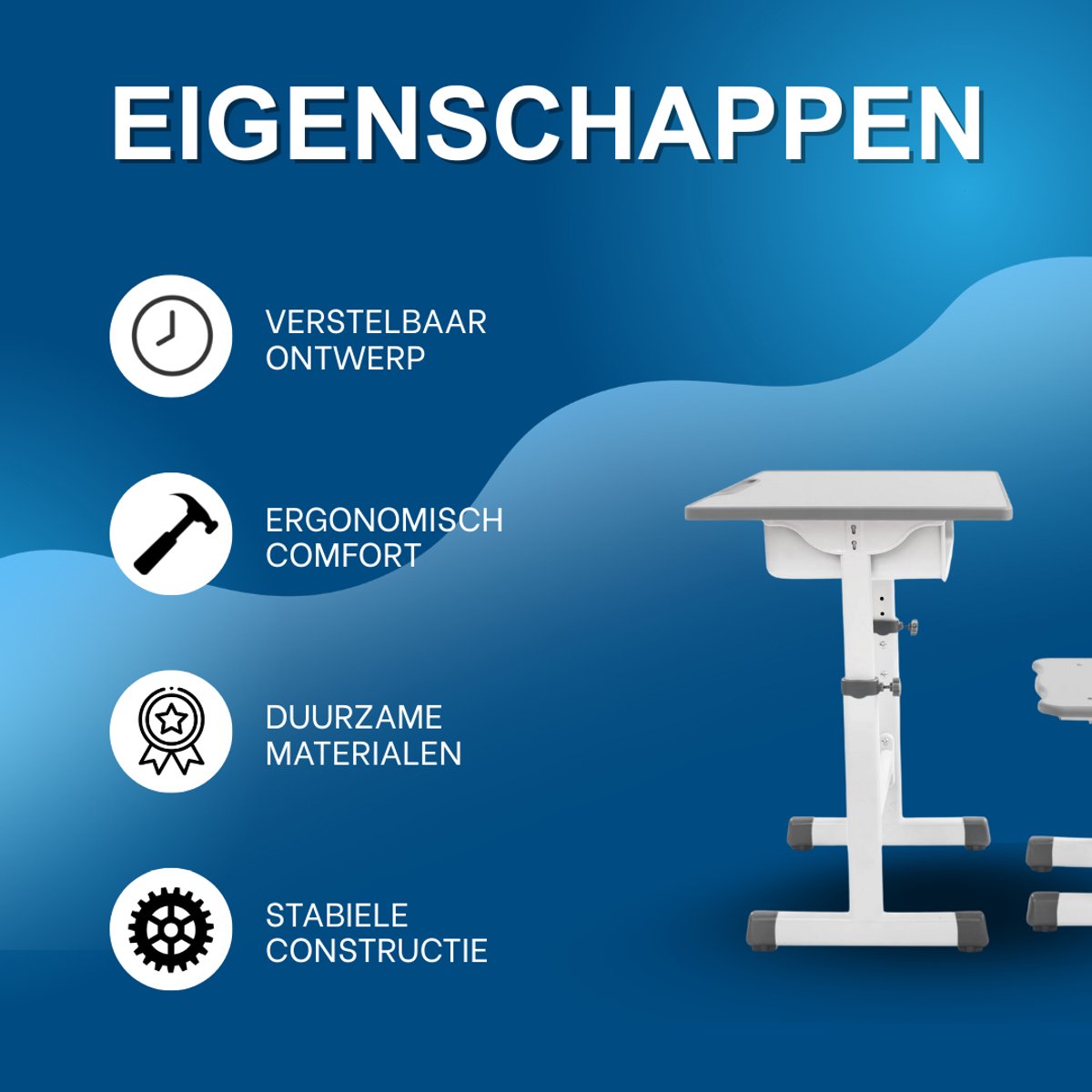Kinderbureau met stoel - Voor kinderen - Verstelbaar bureau- en stoeltjesset - Grijs