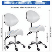 Ergonomische Rollende Zadelstoel - Bureaukruk - Werkkruk - Tabouret - Zadelstoel - met Wielen & Rugleuning - Voor Kapper & Spa - Wit