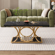 Salontafel - Koffietafel - Bijzettafeltjes woonkamer - Voor woonkamer - 2-laags - Zwart Kunstmarmer, hout