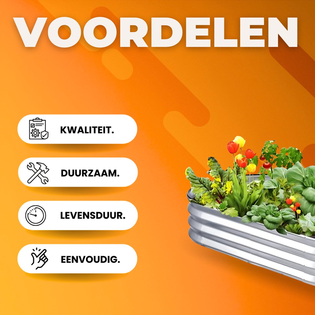 Verhoogde plantenbak - Voor buiten - RVS bloembak zilver - Rechtighoekig ovaal - 180cm - Moestuin - Inclusief Accessoires