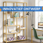 Boekenkast Ceylix - 8 Lagen - Boekenrek - Moderne Opbergrek Metaal - Goud met Marmerlook - Woonkamer