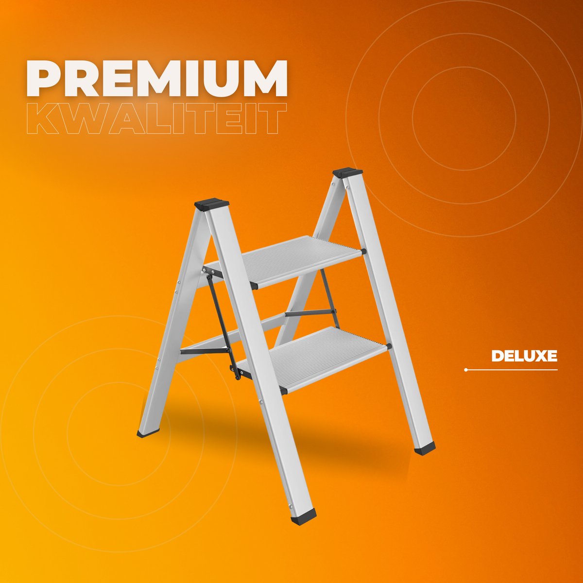 Huishoudtrap - Keukentrap - 2 treden - Ladder Aluminium - Opstapkruk met anitslip - Lichtgewicht - 150KG Belastbaar - Zilver