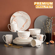 Majestic Santivo Serviesset - 16 delig - 4 persoons - Wit met Gouden strepen - Dinerborden - Bordenset - Diepe borden - Ontbijtborden - Servies - Keukenservies - Luxe design - Tafelstijl