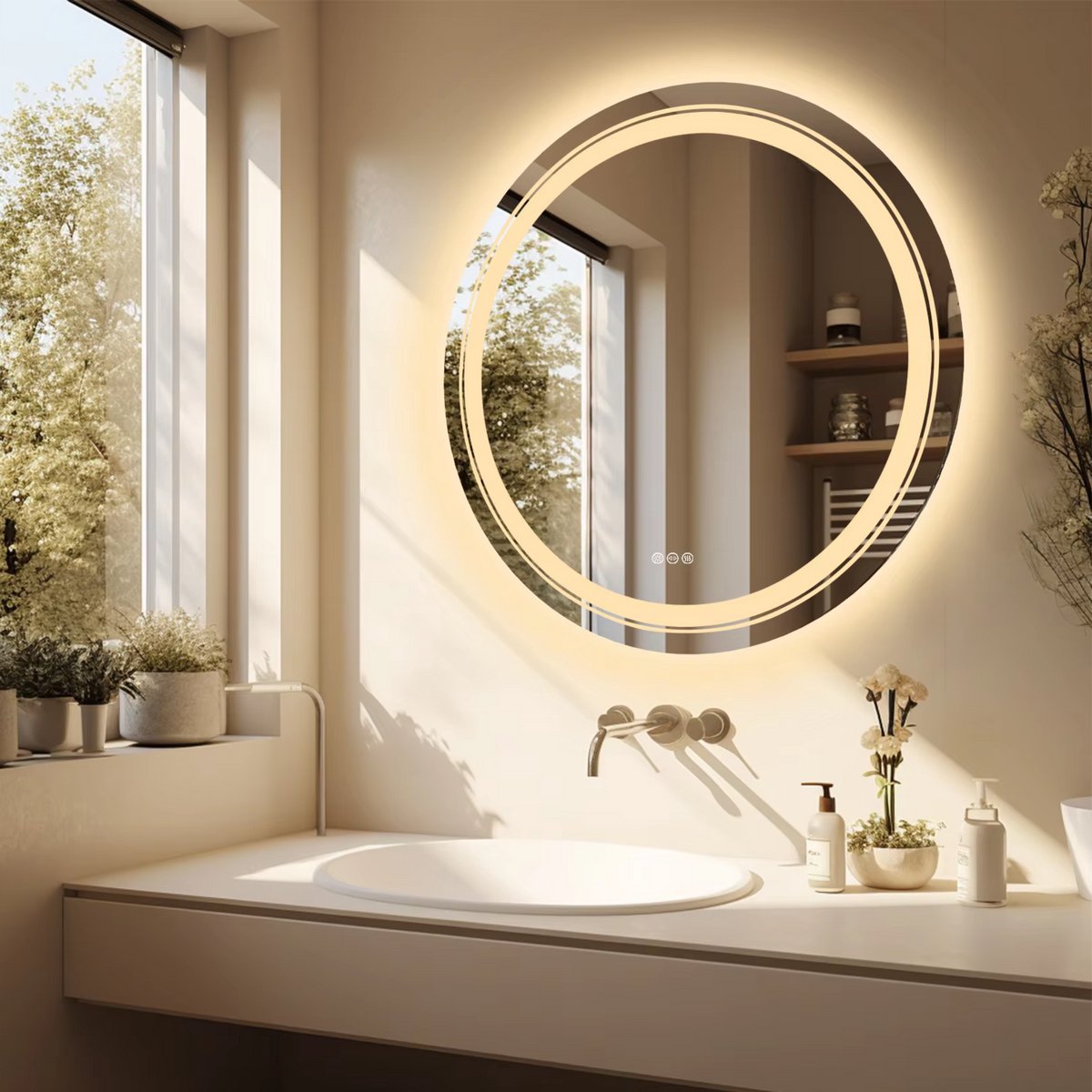 Ronde LED Badkamerspiegel - Met verwarming en verlichting - Geen condens - Spiegel voor badkamer - 80cm