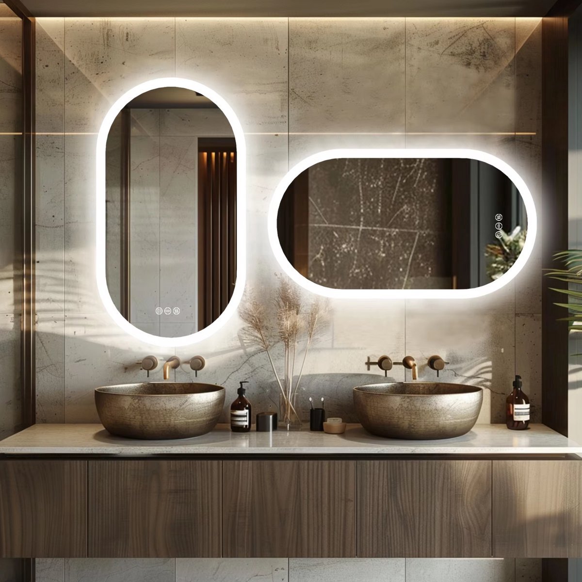Ovale LED Badkamerspiegel Opulence - Met verlichting - 60x120cm - Voor Badkamer - Wandmontage - Dimbaar licht