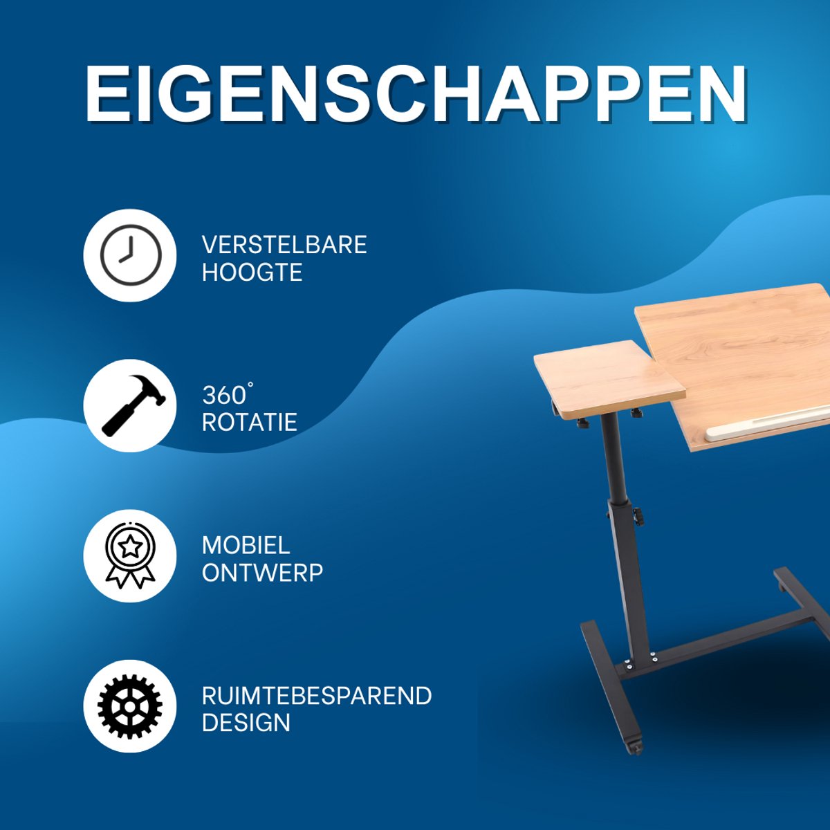 Laptop stand - Bed tafel - Bijzettafel - Laptoptafel - Voor Thuiskantoor en Studeren - Tafelblad op wielen - Khaki