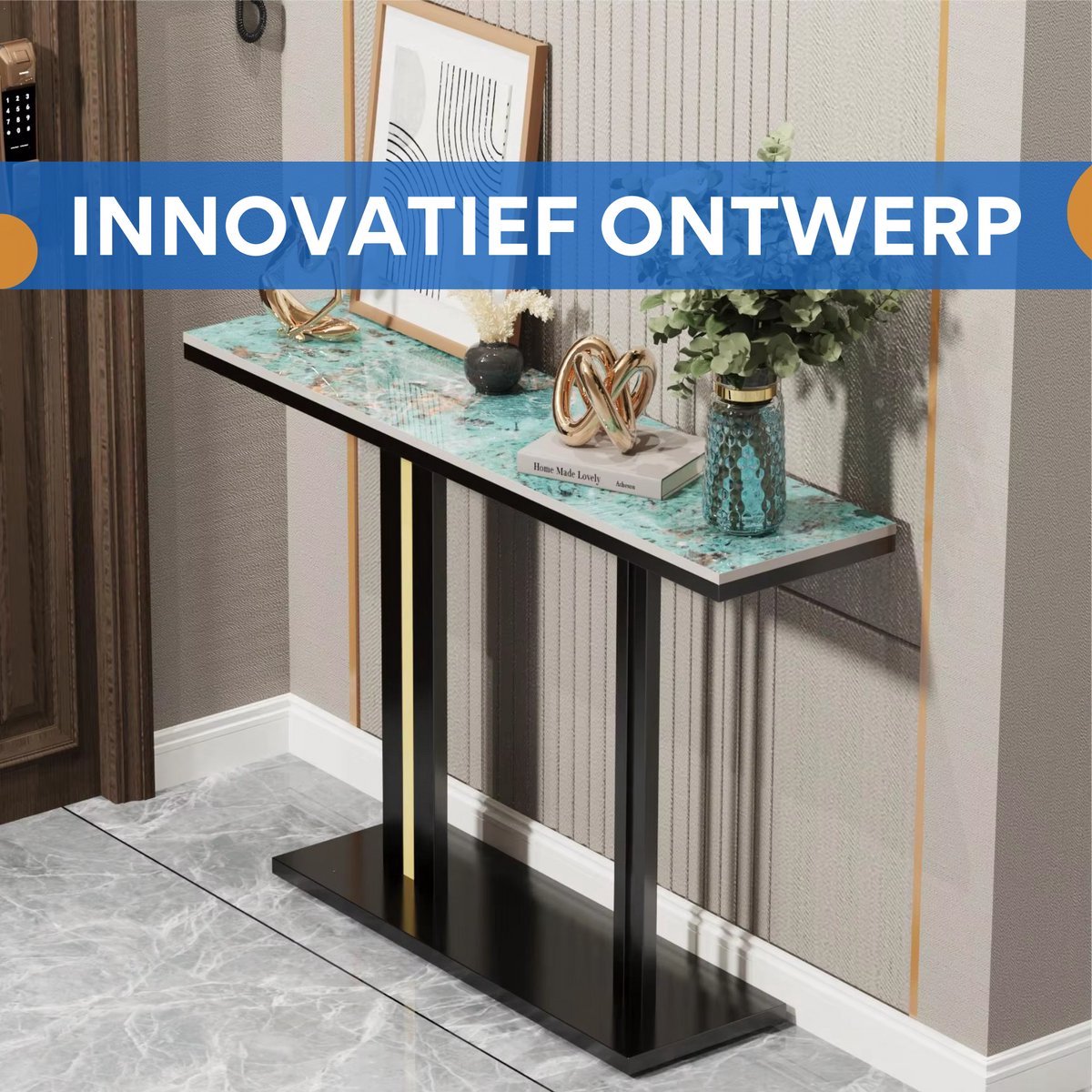 Moderne consoletafel Emerald Valora - Wandtafel met lades - Groen en wit - Marmerlook - Haltafel - Sidetable - 118cm